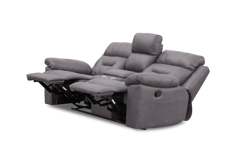 KESWICK FABRIC 2 SEATER WITH INBUILT RECLINERS & CONSOLE LIGHT GREY
