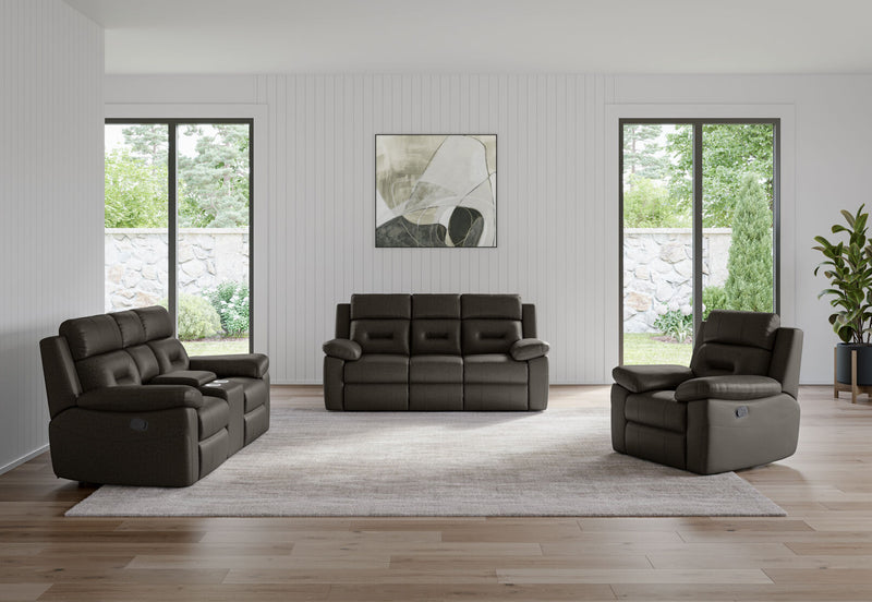 KESWICK FABRIC 3 SEATER WITH 2 INBUILT RECLINERS & DROP DOWN TABLE CHARCOAL