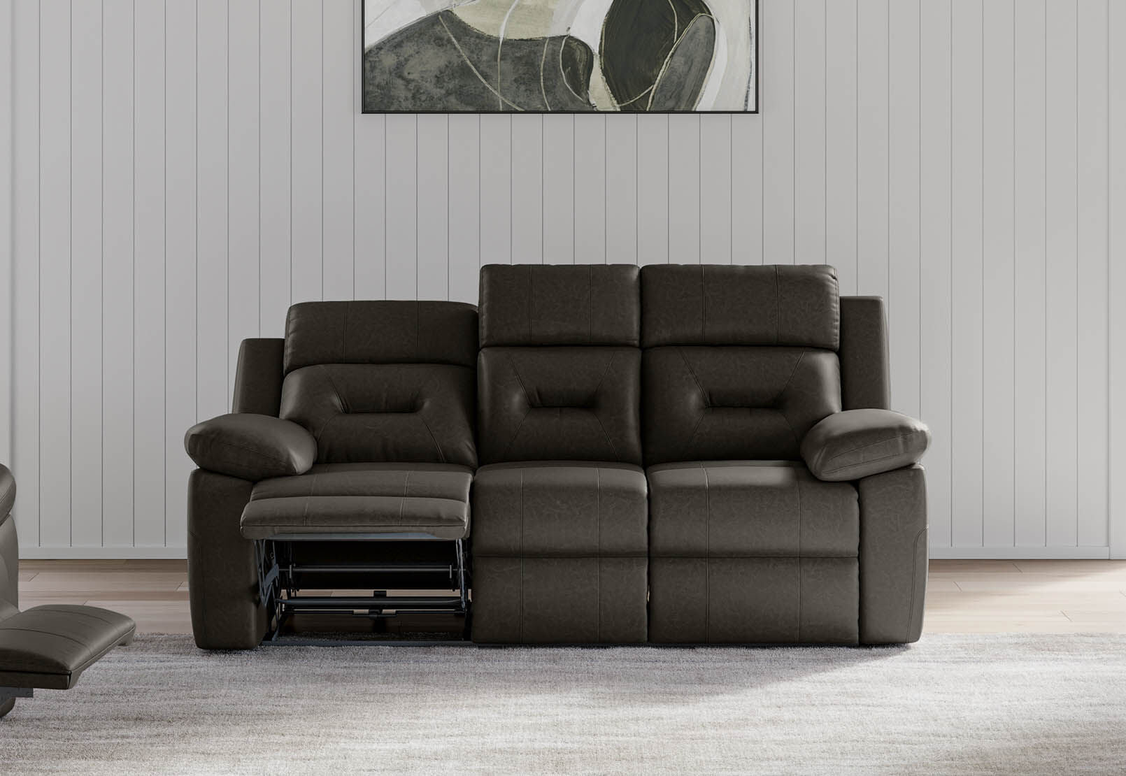 KESWICK FABRIC 3 SEATER WITH 2 INBUILT RECLINERS & DROP DOWN TABLE CHARCOAL