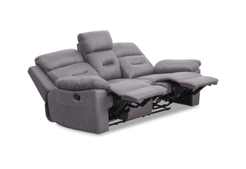 KESWICK FABRIC 3 SEATER WITH 2 INBUILT RECLINERS & DROP DOWN TABLE LIGHT GREY
