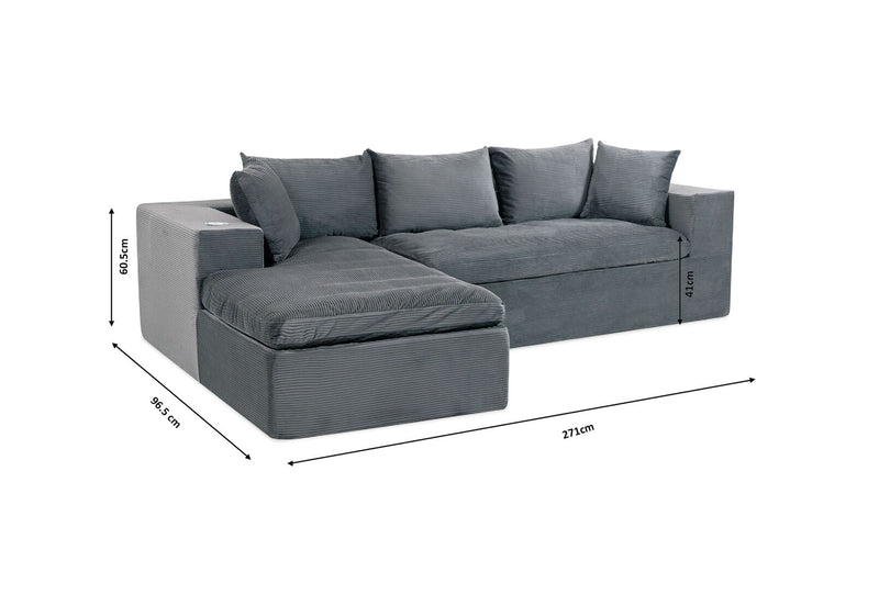 LECCE 3 SEAT SOFA WITH LHF CHAISE DARK GREY