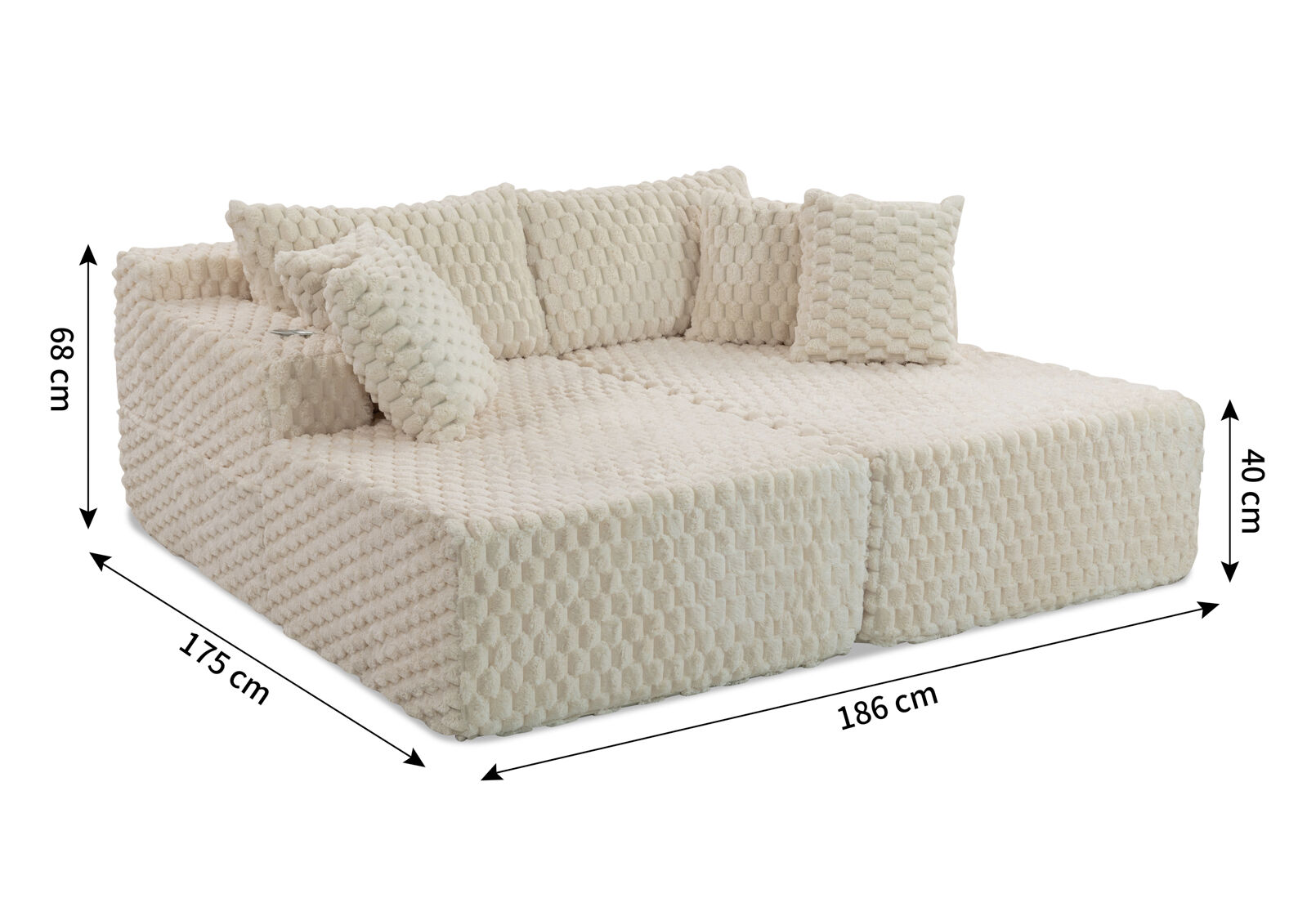 MACERATA 2 SEAT CHAISE SOFA CREAM