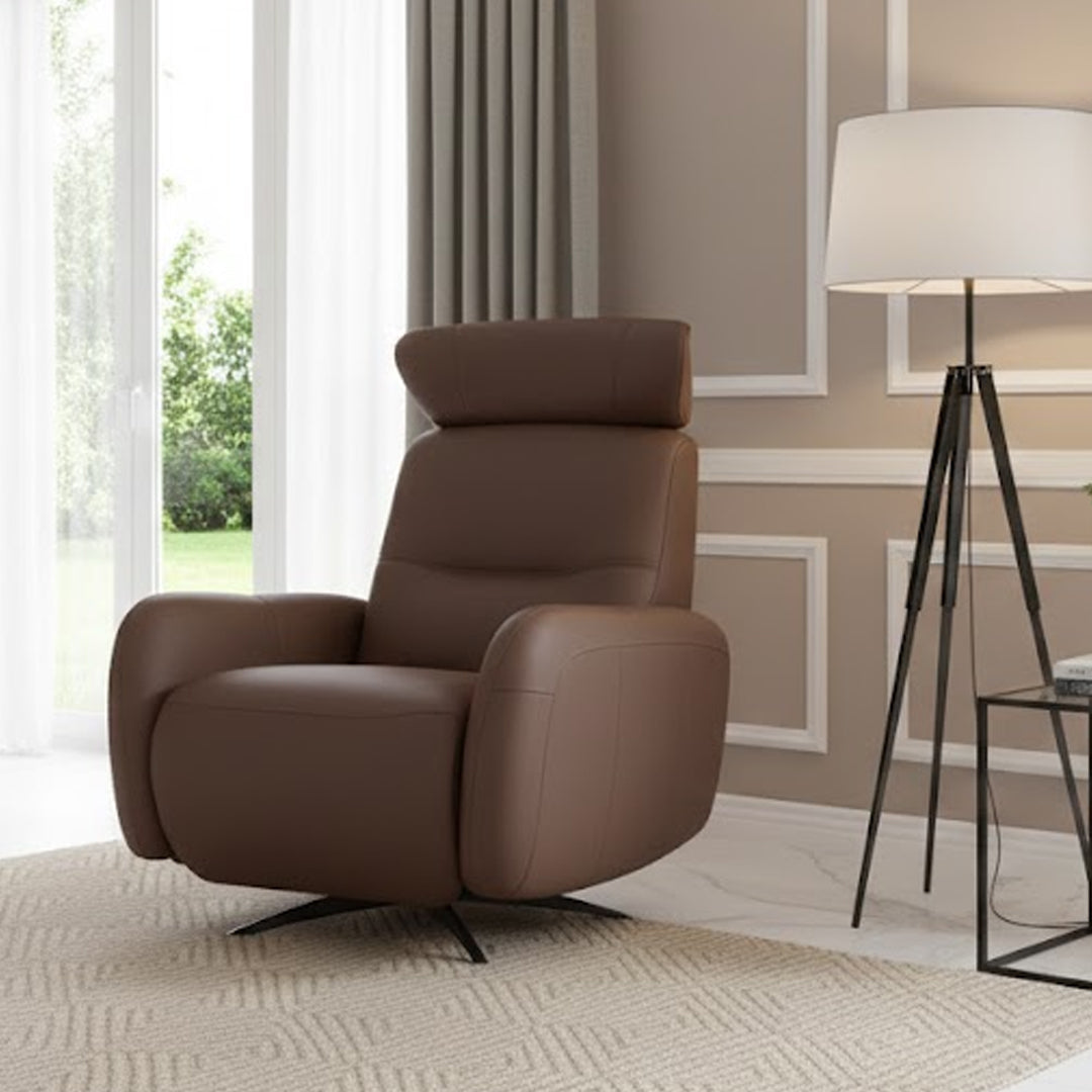 ALDRICH LEATHER SWIVEL ELECTRIC RECLINER CACAO BROWN