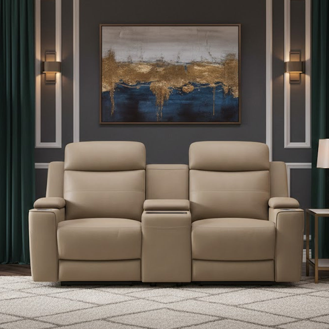 ALEXIOS 2 SEATER WITH ELECTRIC RECLINER AND CONSOLE STONE