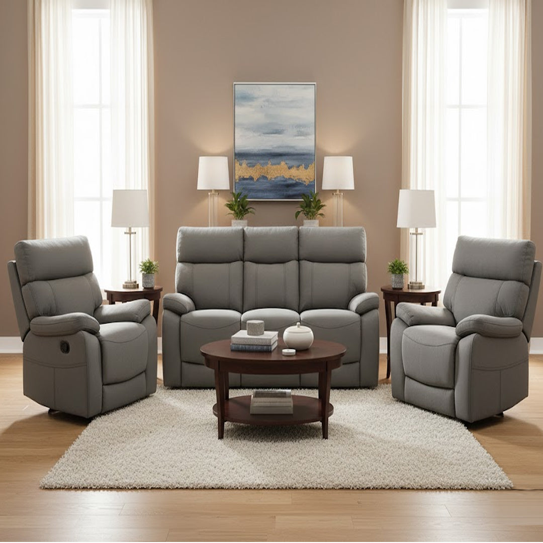 ALFRED FABRIC 3 PIECE RECLINER SUITE MID-GREY