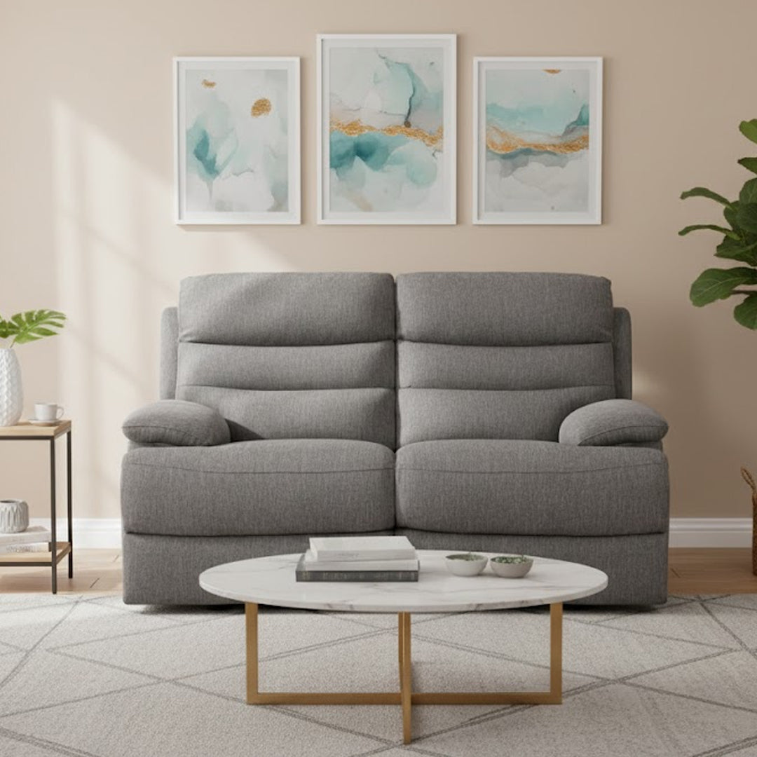 ANSELM FABRIC 2 SEATER WITH INBUILT ELECTRIC RECLINERS GREY