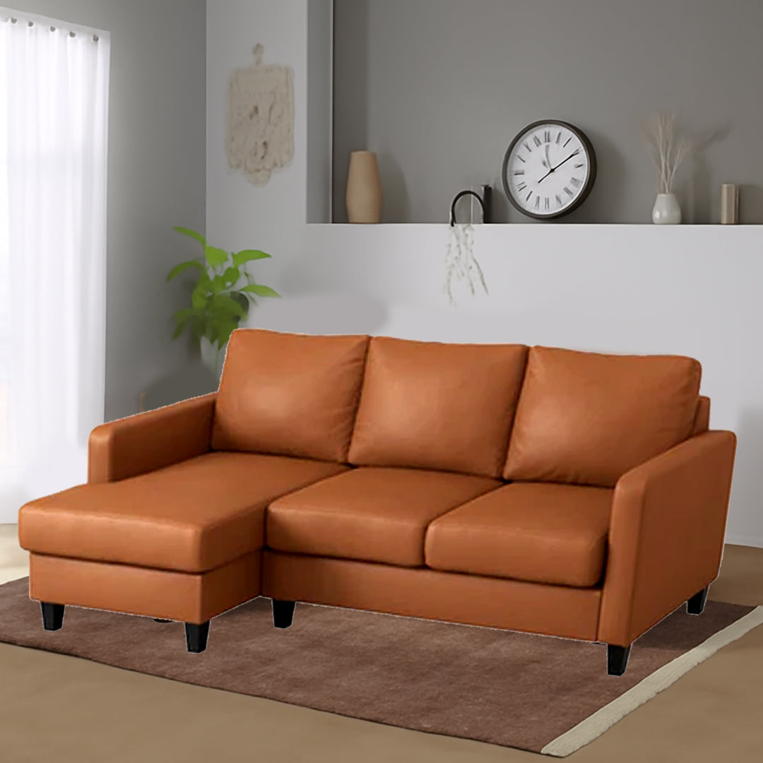 ARMADA COMMERCIAL LOISE 4 SEATER FAUX LEATHER MODULAR SOFA WITH RIGHT CHAISE