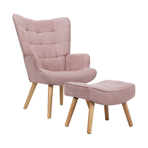 LIVING FUSION AFTON RUBBERWOOD ARMCHAIR WITH OTTOMAN