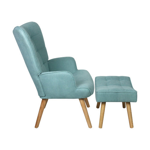 LIVING FUSION AFTON RUBBERWOOD ARMCHAIR WITH OTTOMAN
