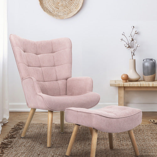 LIVING FUSION AFTON RUBBERWOOD ARMCHAIR WITH OTTOMAN
