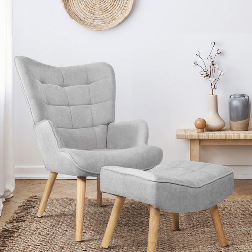 LIVING FUSION AFTON RUBBERWOOD ARMCHAIR WITH OTTOMAN