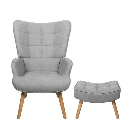 LIVING FUSION AFTON RUBBERWOOD ARMCHAIR WITH OTTOMAN