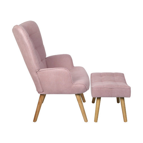 LIVING FUSION AFTON RUBBERWOOD ARMCHAIR WITH OTTOMAN