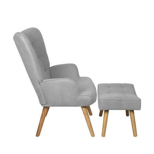 LIVING FUSION AFTON RUBBERWOOD ARMCHAIR WITH OTTOMAN
