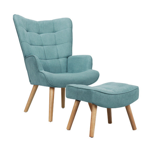 LIVING FUSION AFTON RUBBERWOOD ARMCHAIR WITH OTTOMAN