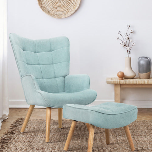 LIVING FUSION AFTON RUBBERWOOD ARMCHAIR WITH OTTOMAN