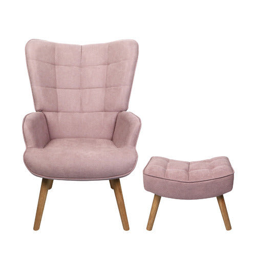 LIVING FUSION AFTON RUBBERWOOD ARMCHAIR WITH OTTOMAN