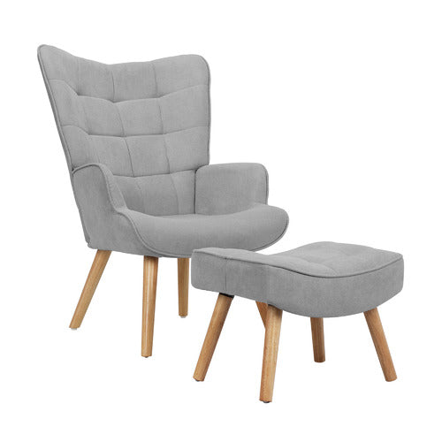LIVING FUSION AFTON RUBBERWOOD ARMCHAIR WITH OTTOMAN