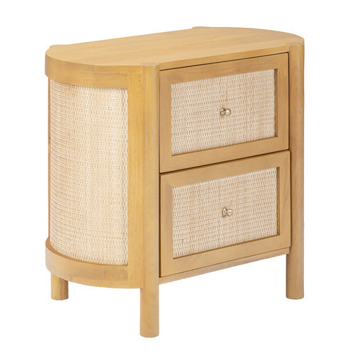 ALEXANDRA CURVED MANGO WOOD & RATTAN BEDSIDE TABLE