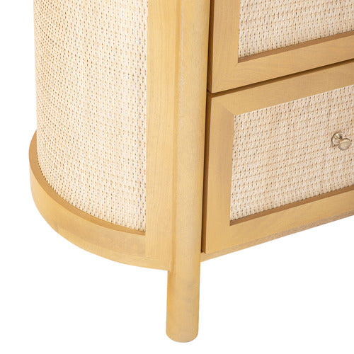 ALEXANDRA CURVED MANGO WOOD & RATTAN BEDSIDE TABLE