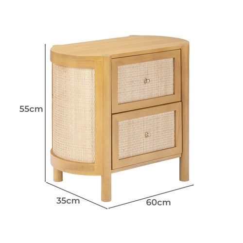 ALEXANDRA CURVED MANGO WOOD & RATTAN BEDSIDE TABLE