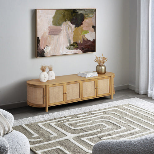 ALEXANDRA CURVED MANGO WOOD & RATTAN TV UNIT
