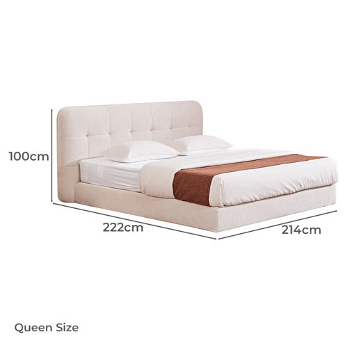 CORNER OFFICE BEIGE ALWEN BOUCLE HIGH DENSITY FOAM QUEEN BED FRAME