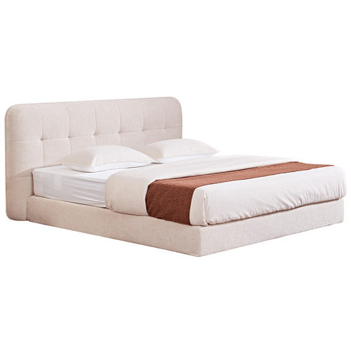 CORNER OFFICE BEIGE ALWEN BOUCLE HIGH DENSITY FOAM QUEEN BED FRAME