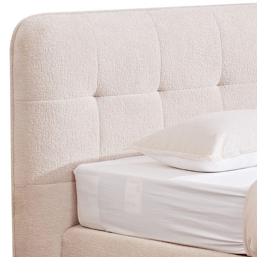 CORNER OFFICE BEIGE ALWEN BOUCLE HIGH DENSITY FOAM QUEEN BED FRAME