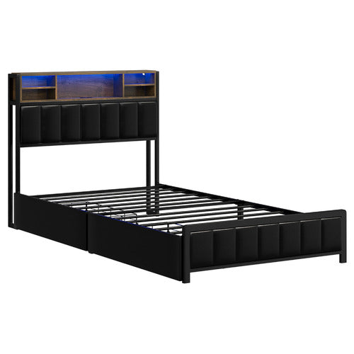 LIVING FUSION ALY FAUX LEATHER BED WITH LED & DRAWERS
