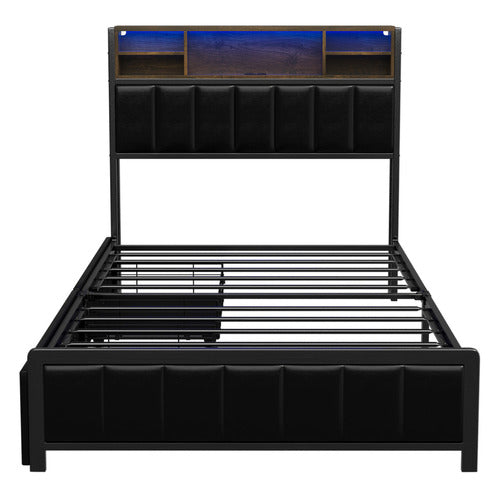 LIVING FUSION ALY FAUX LEATHER BED WITH LED & DRAWERS