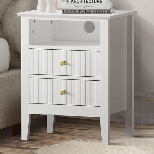 LIVING FUSION ANDES 2 DRAWER & SHELF BEDSIDE TABLE