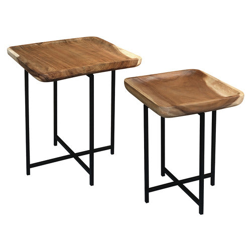 LA VERDE ASHTON SUAR WOOD TRAY COFFEE & SIDE TABLE SET