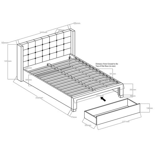 WESTERN DESIGNS OAT WHITE ATLANTA UPHOLSTERED DOUBLE BED WITH STORAGE & MATTRESS