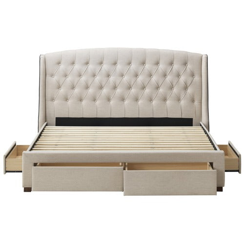 BEIGE AUDREY TUFTED WINGBACK BED