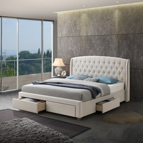 BEIGE AUDREY TUFTED WINGBACK BED