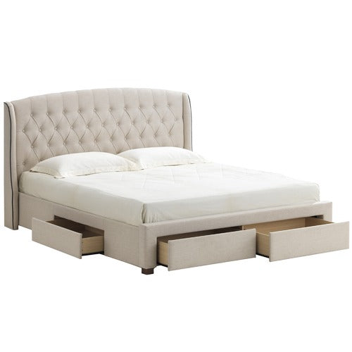 BEIGE AUDREY TUFTED WINGBACK BED