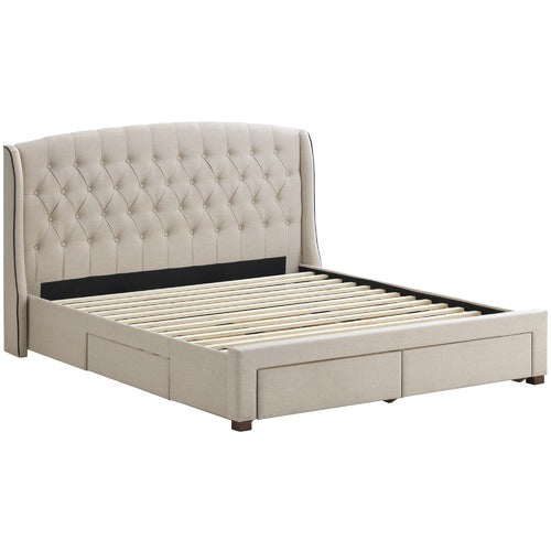 BEIGE AUDREY TUFTED WINGBACK BED