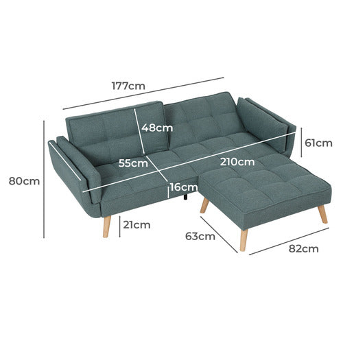 HAVEN COVE FURNITURE AZI 3 SEATER LINEN DOUBLE SOFA BED WITH OTTOMAN SET