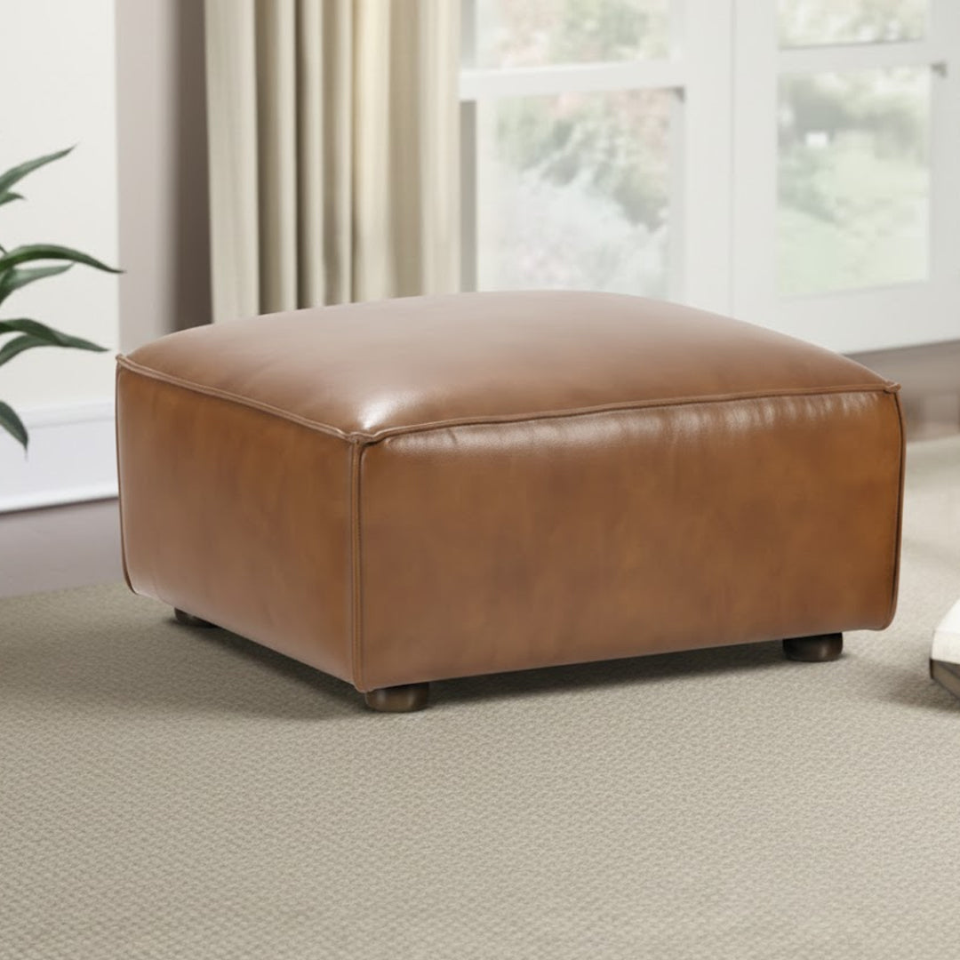 BARTELLE LEATHER OTTOMAN TAN