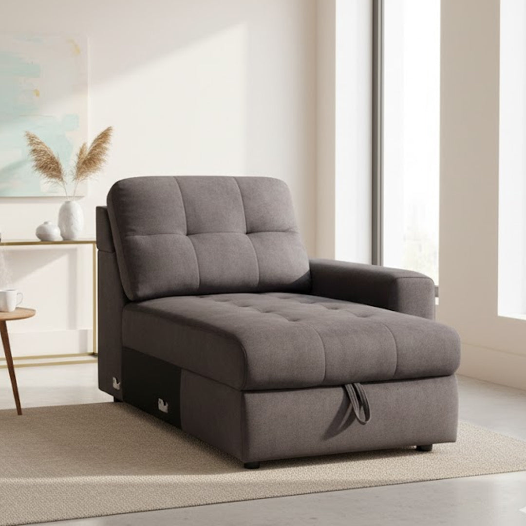 BEVERLY FABRIC MODULAR RHF STORAGE CHAISE DARK GREY