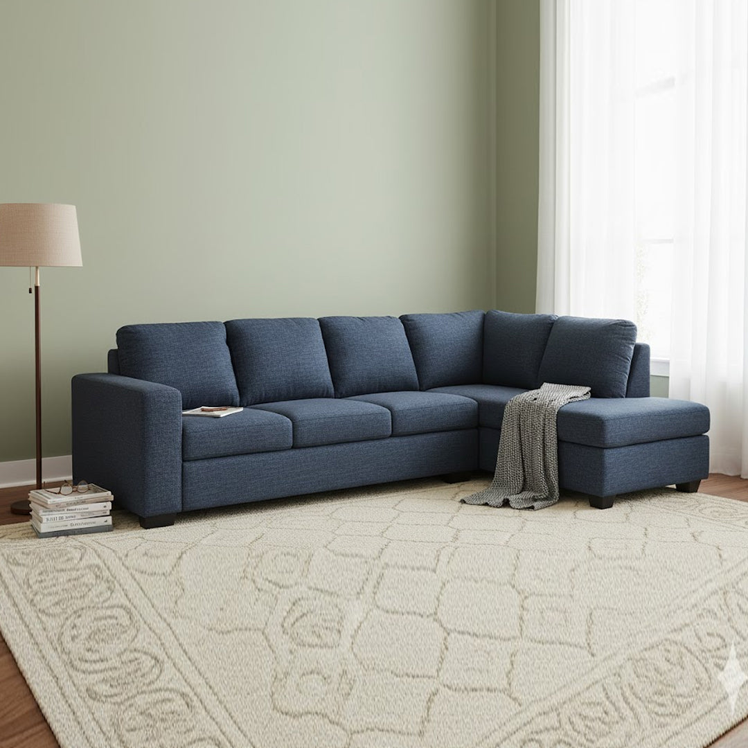 BONZA FABRIC CORNER LOUNGE WITH RHF CHAISE NAVY