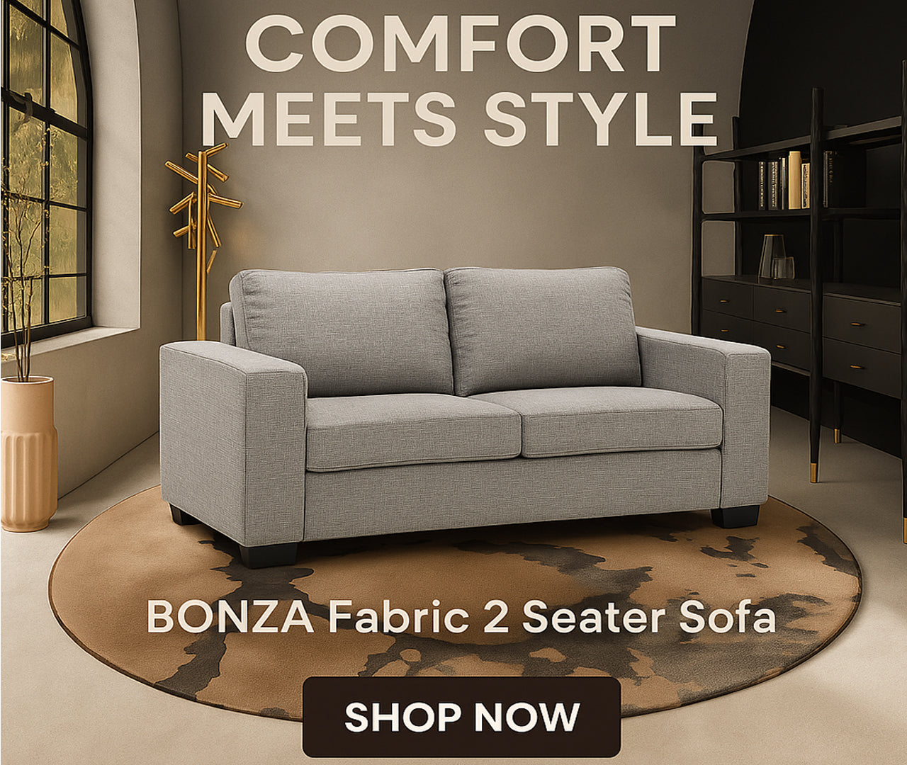BONZA FABRIC 2 SEATER SOFA GREY