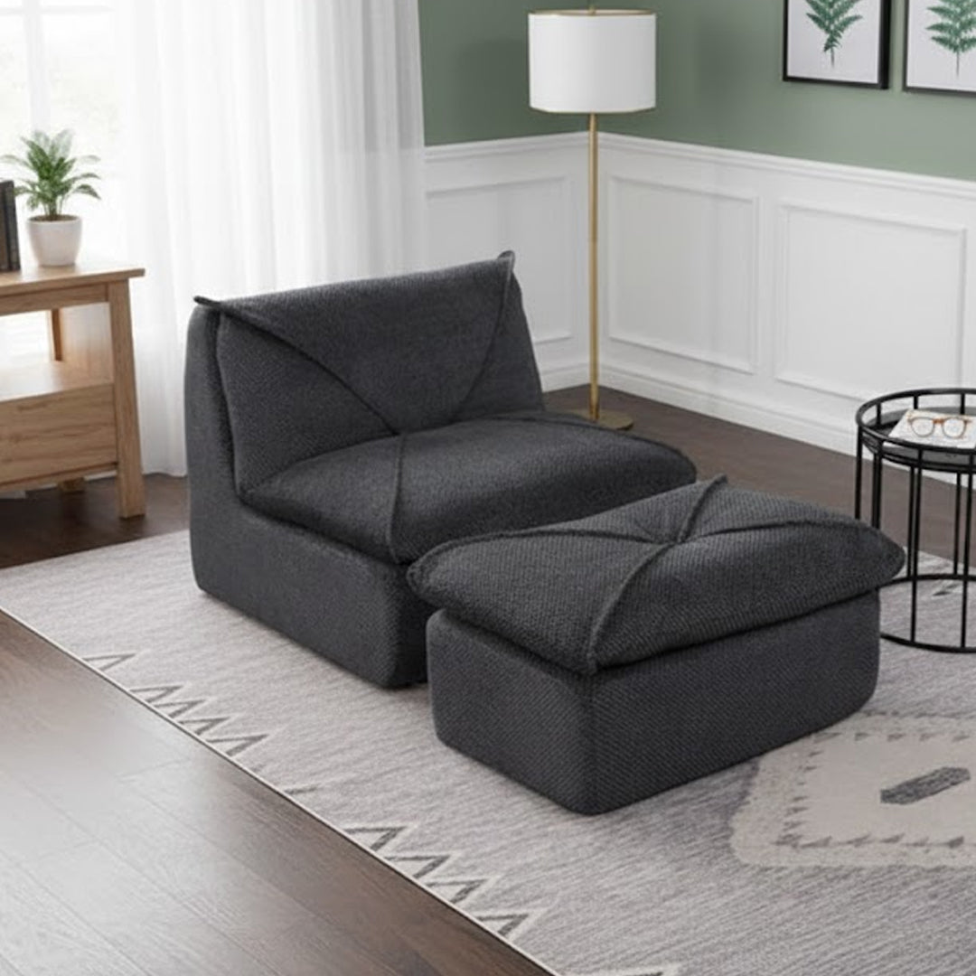 BRADLEY ACCENT CHAIR AND OTTOMAN DARK GREY