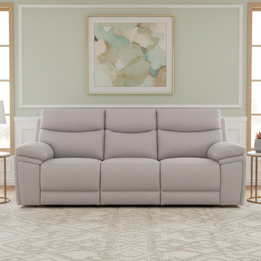 BRAVORA FABRIC 3 SEATER SOFA ELECTRIC RECLINER LIGHT GREY