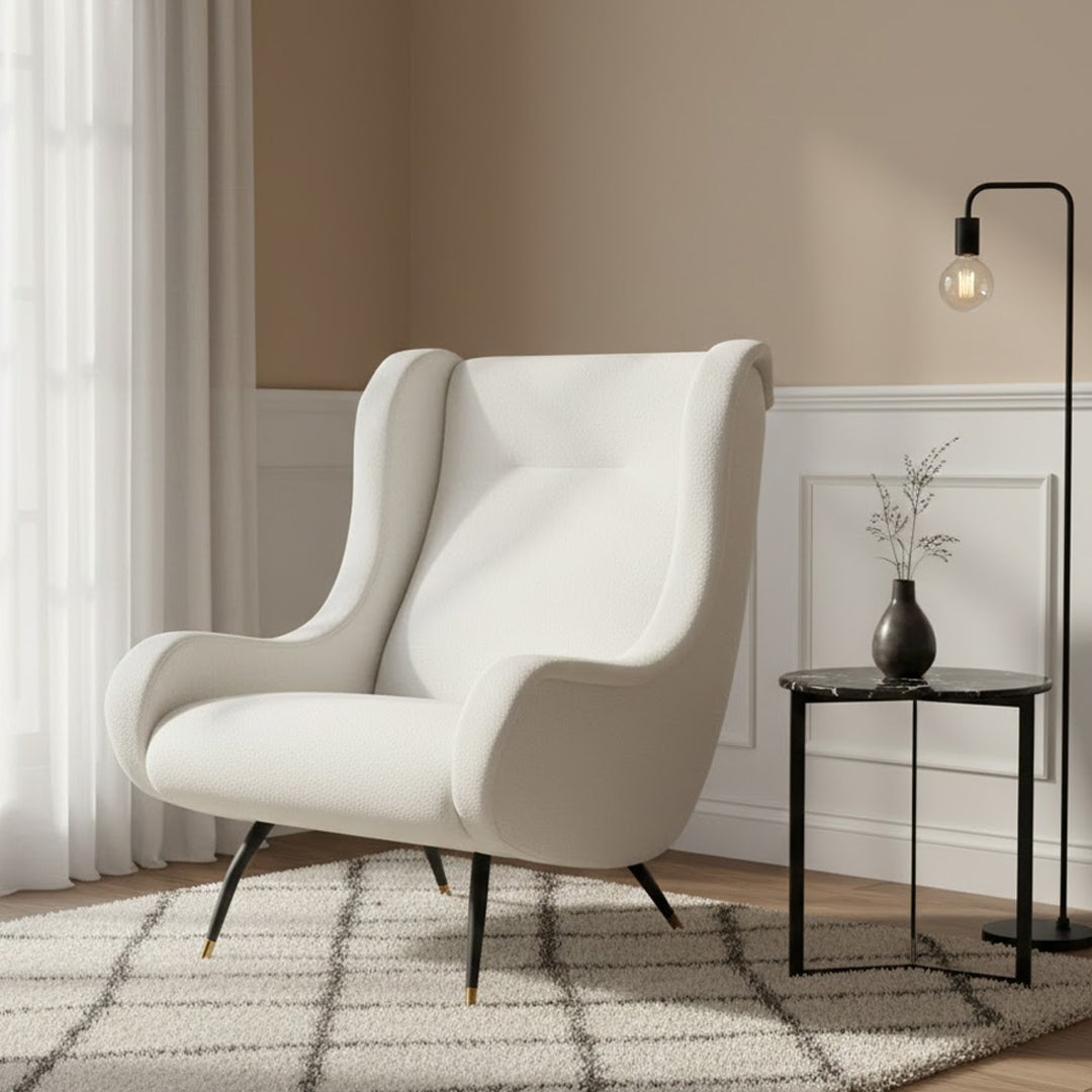 BROOKLYN AND BELLA CREAM ARMIN UPHOLSTERED ACCENT CHAIR