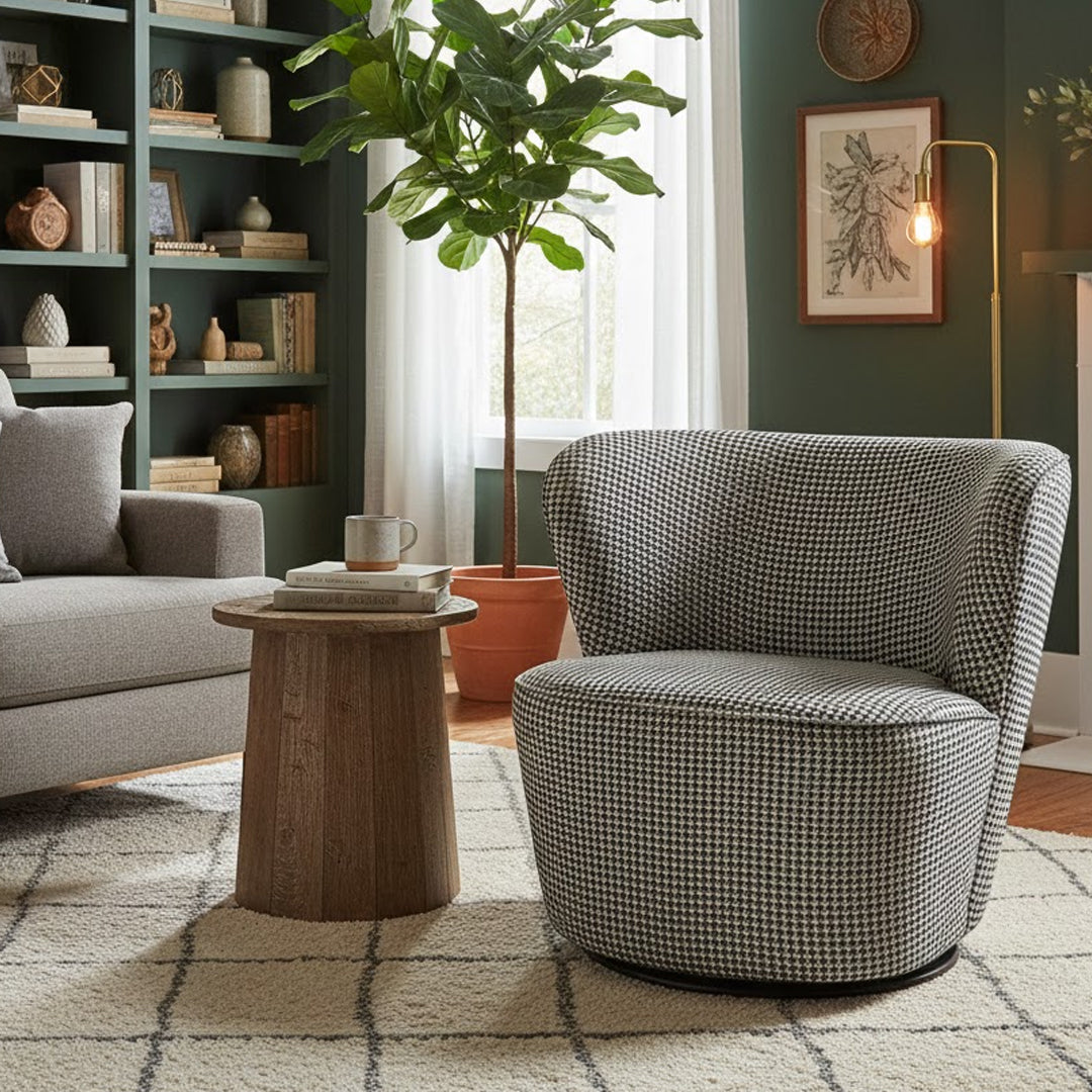 BROOKLYN AND BELLA HOUNDSTOOTH RAELEY SWIVEL CHAIR