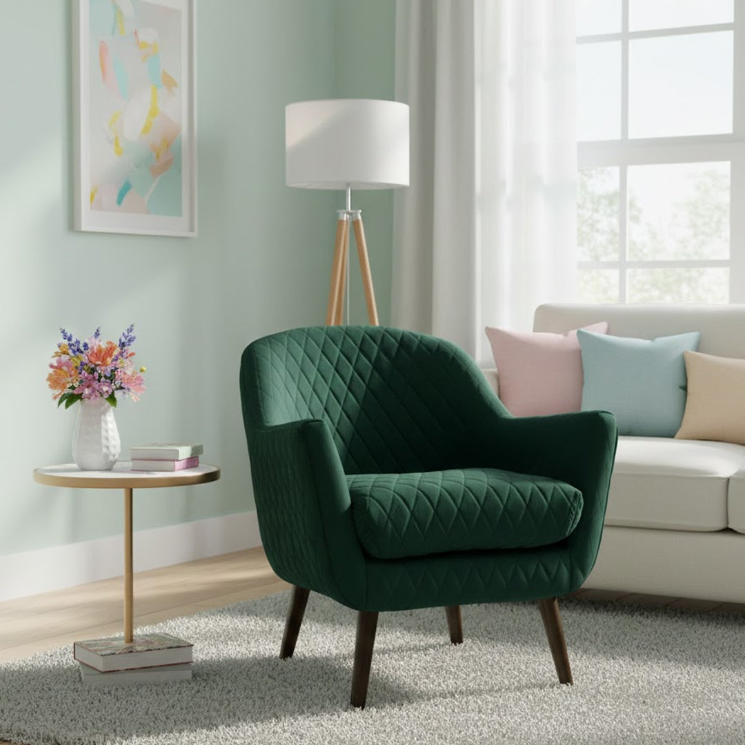 BROOKLYN AND BELLA QUILTED VELVET CLUB CHAIR WITH BLACK LEGS