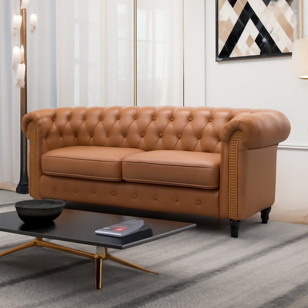 BY DESIGNS CORNELIA CHESTERFIELD 2 SEATER FAUX LEATHER SOFA