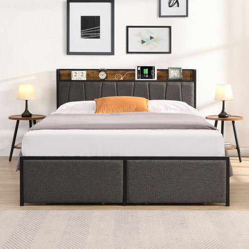 EVIE HOME BARRETT BED FRAME WITH OUTLETS & USB PORTS
